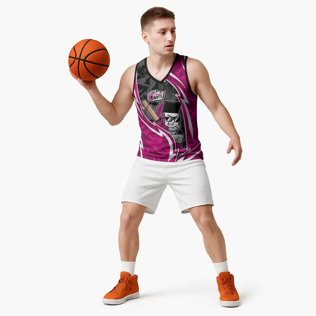 Sydney Sixers Basketball Jersey Flaming Lightning Storm Geometric Sports Mascot Art