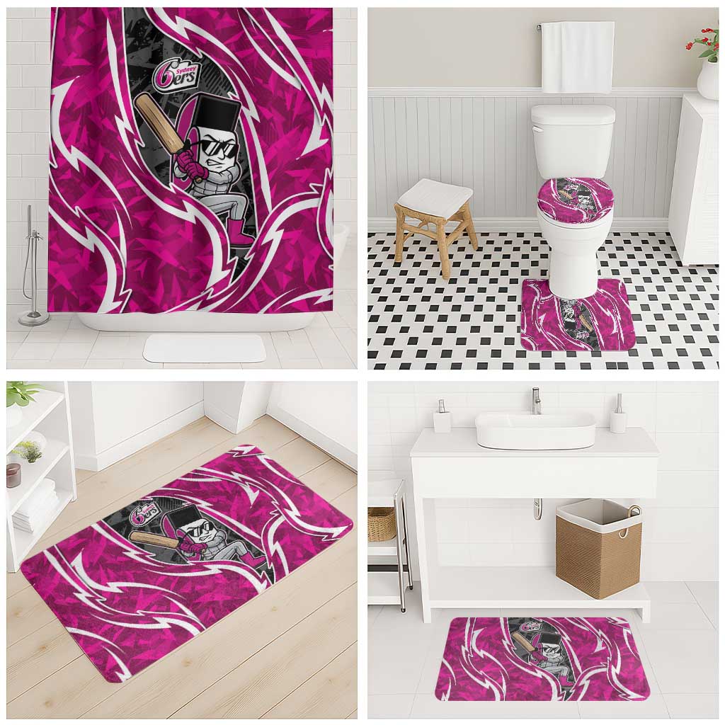 Sydney Sixers Bathroom Set Flaming Lightning Storm Geometric Sports Mascot Art