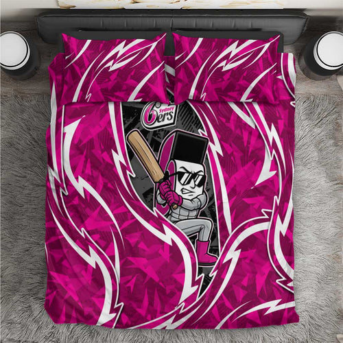 Sydney Sixers Bedding Set Flaming Lightning Storm Geometric Sports Mascot Art
