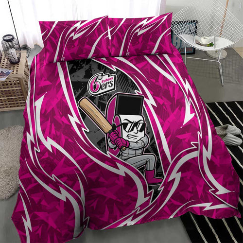 Sydney Sixers Bedding Set Flaming Lightning Storm Geometric Sports Mascot Art