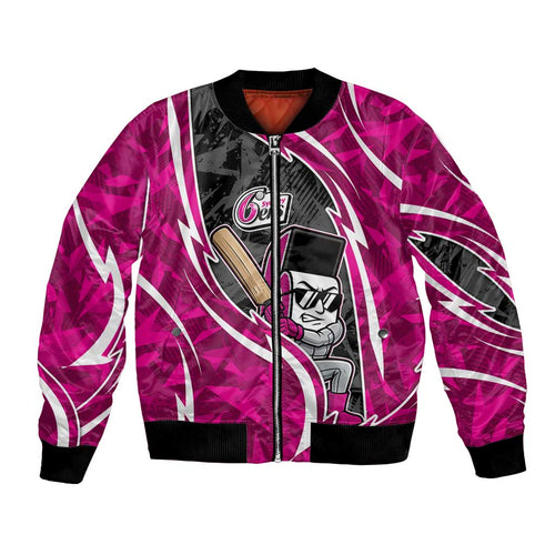 Sydney Sixers Bomber Jacket Flaming Lightning Storm Geometric Sports Mascot Art
