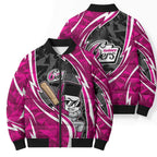 Sydney Sixers Bomber Puffer Jacket Flaming Lightning Storm Geometric Sports Mascot Art