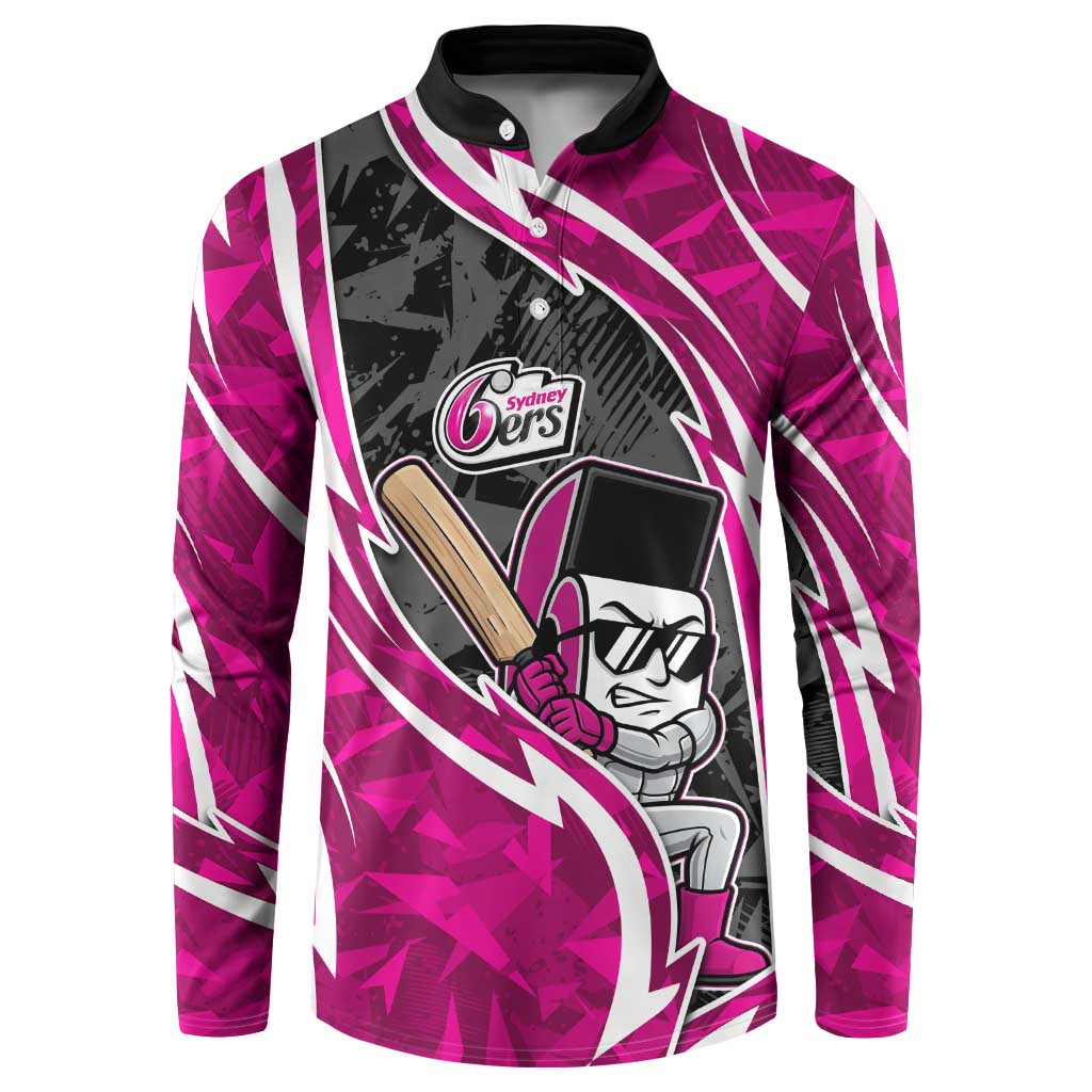 Sydney Sixers Button Sweatshirt Flaming Lightning Storm Geometric Sports Mascot Art
