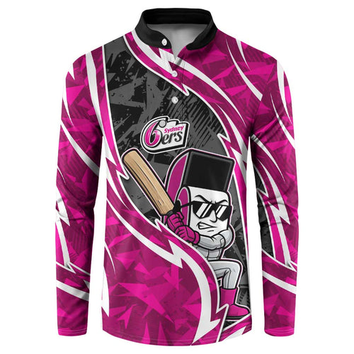 Sydney Sixers Button Sweatshirt Flaming Lightning Storm Geometric Sports Mascot Art