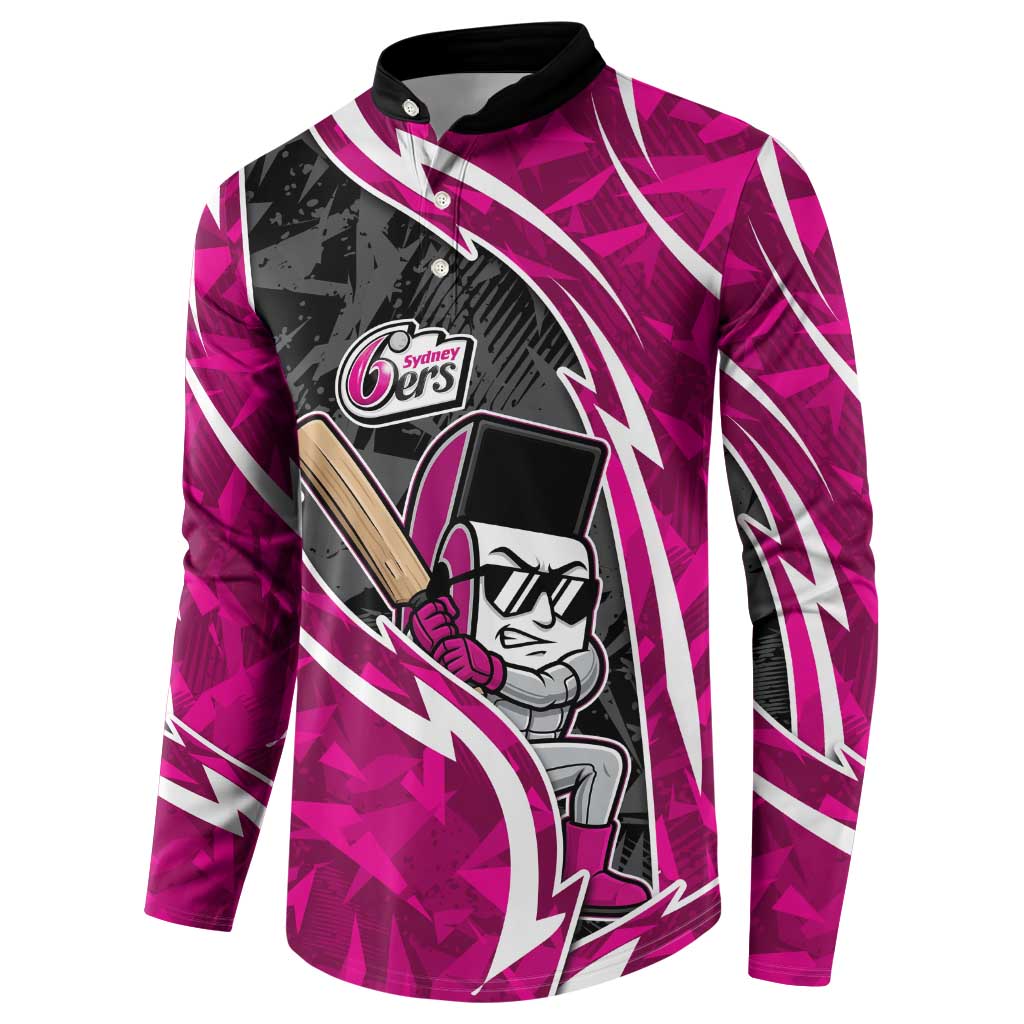Sydney Sixers Button Sweatshirt Flaming Lightning Storm Geometric Sports Mascot Art