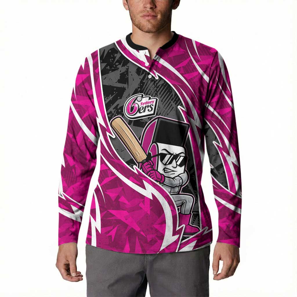 Sydney Sixers Button Sweatshirt Flaming Lightning Storm Geometric Sports Mascot Art
