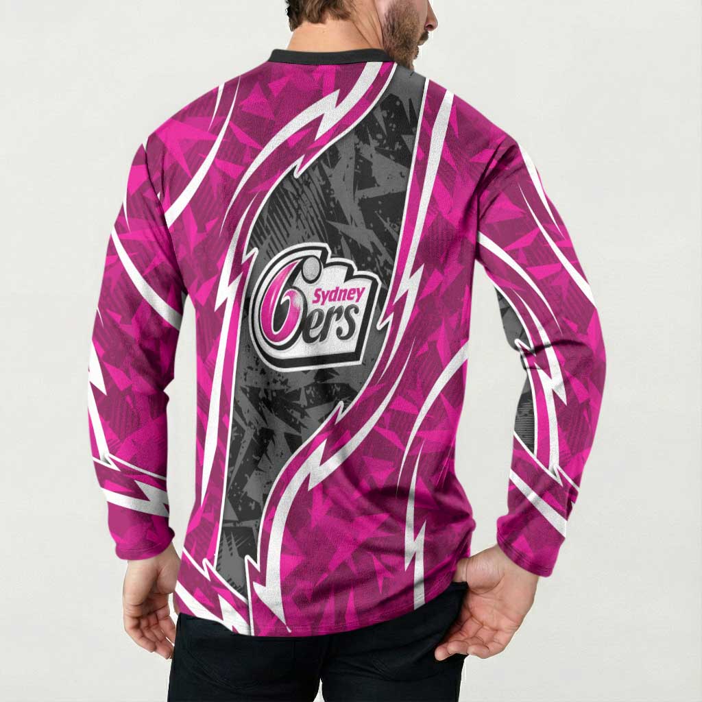 Sydney Sixers Button Sweatshirt Flaming Lightning Storm Geometric Sports Mascot Art