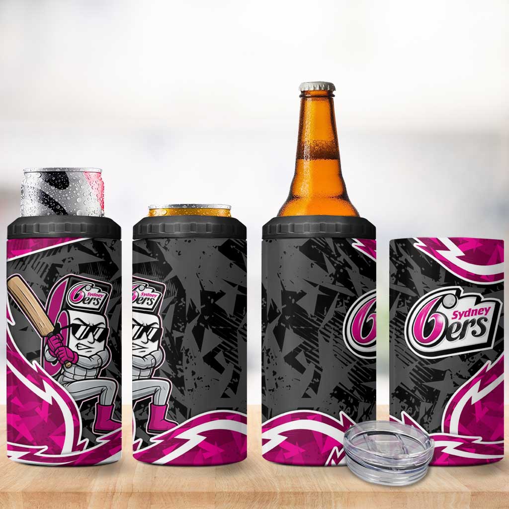 Sydney Sixers 4 in 1 Can Cooler Tumbler Flaming Lightning Storm Geometric Sports Mascot Art