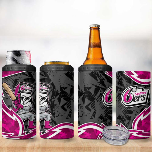 Sydney Sixers 4 in 1 Can Cooler Tumbler Flaming Lightning Storm Geometric Sports Mascot Art
