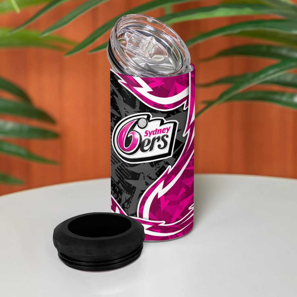 Sydney Sixers 4 in 1 Can Cooler Tumbler Flaming Lightning Storm Geometric Sports Mascot Art