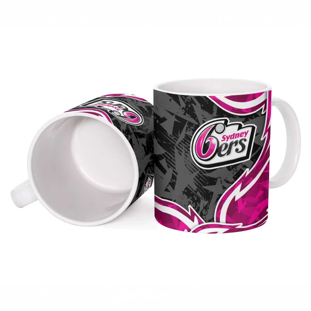 Sydney Sixers Ceramic Mug Flaming Lightning Storm Geometric Sports Mascot Art