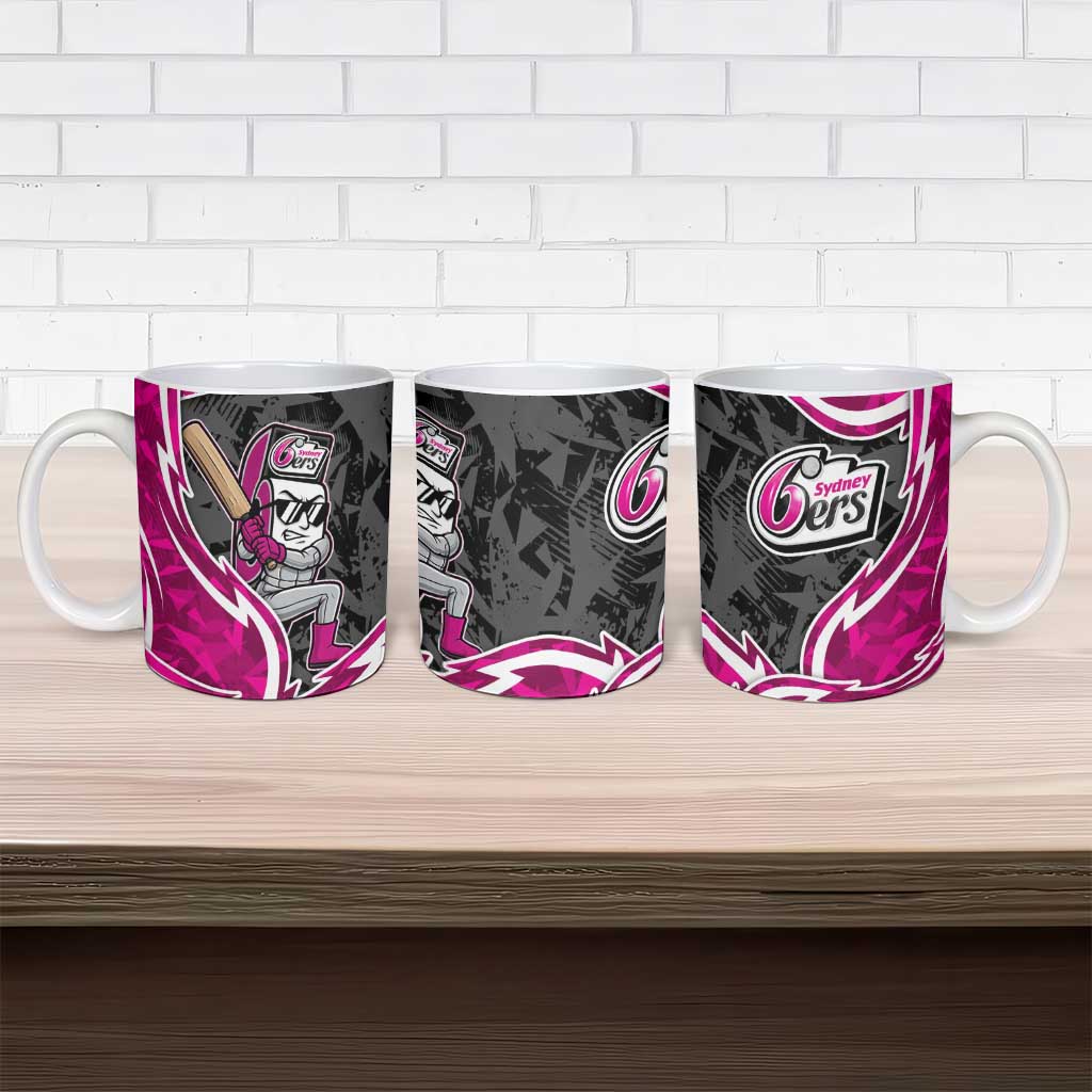 Sydney Sixers Ceramic Mug Flaming Lightning Storm Geometric Sports Mascot Art