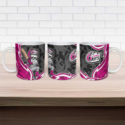 Sydney Sixers Ceramic Mug Flaming Lightning Storm Geometric Sports Mascot Art