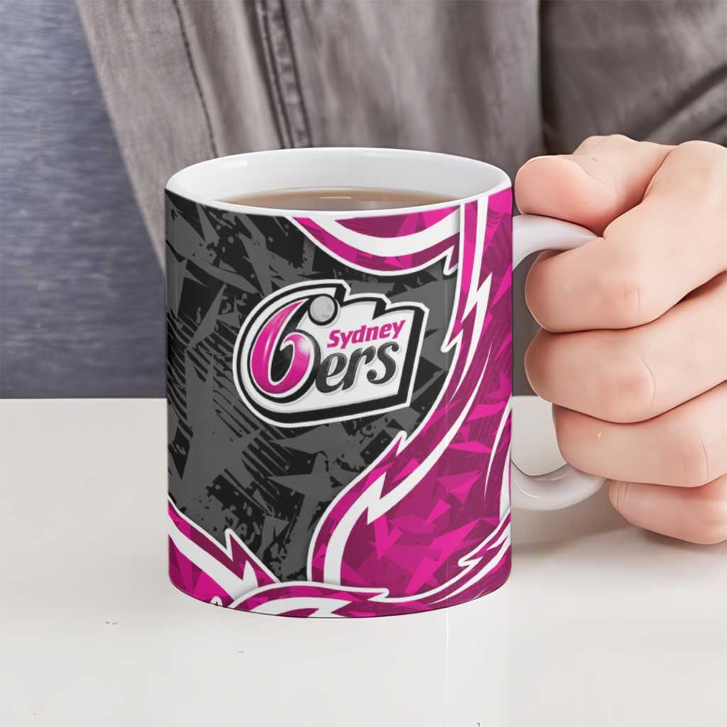 Sydney Sixers Ceramic Mug Flaming Lightning Storm Geometric Sports Mascot Art