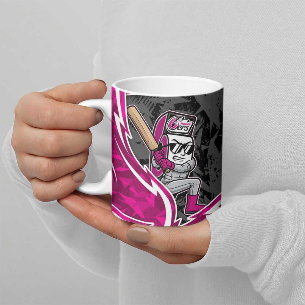 Sydney Sixers Ceramic Mug Flaming Lightning Storm Geometric Sports Mascot Art