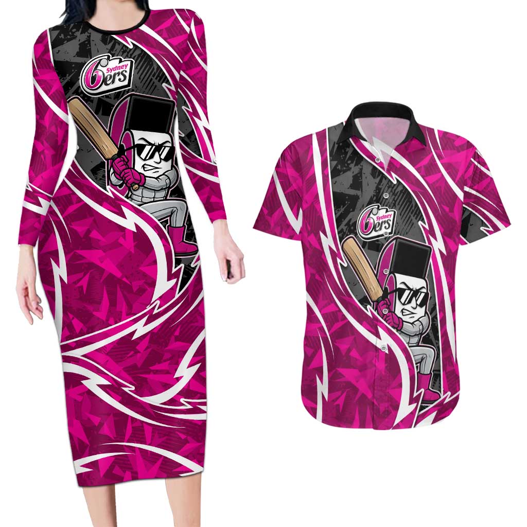 Sydney Sixers Couples Matching Long Sleeve Bodycon Dress and Hawaiian Shirt Flaming Lightning Storm Geometric Sports Mascot Art