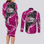 Sydney Sixers Couples Matching Long Sleeve Bodycon Dress and Long Sleeve Button Shirt Flaming Lightning Storm Geometric Sports Mascot Art