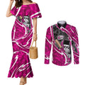 Sydney Sixers Couples Matching Mermaid Dress and Long Sleeve Button Shirt Flaming Lightning Storm Geometric Sports Mascot Art