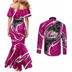Sydney Sixers Couples Matching Mermaid Dress and Long Sleeve Button Shirt Flaming Lightning Storm Geometric Sports Mascot Art