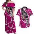 Sydney Sixers Couples Matching Off Shoulder Maxi Dress and Hawaiian Shirt Flaming Lightning Storm Geometric Sports Mascot Art