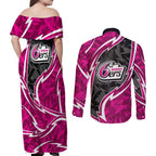 Sydney Sixers Couples Matching Off Shoulder Maxi Dress and Long Sleeve Button Shirt Flaming Lightning Storm Geometric Sports Mascot Art