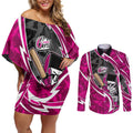 Sydney Sixers Couples Matching Off Shoulder Short Dress and Long Sleeve Button Shirt Flaming Lightning Storm Geometric Sports Mascot Art