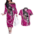 Sydney Sixers Couples Matching Off The Shoulder Long Sleeve Dress and Hawaiian Shirt Flaming Lightning Storm Geometric Sports Mascot Art