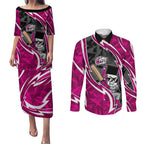 Sydney Sixers Couples Matching Puletasi and Long Sleeve Button Shirt Flaming Lightning Storm Geometric Sports Mascot Art