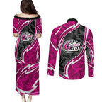 Sydney Sixers Couples Matching Puletasi and Long Sleeve Button Shirt Flaming Lightning Storm Geometric Sports Mascot Art