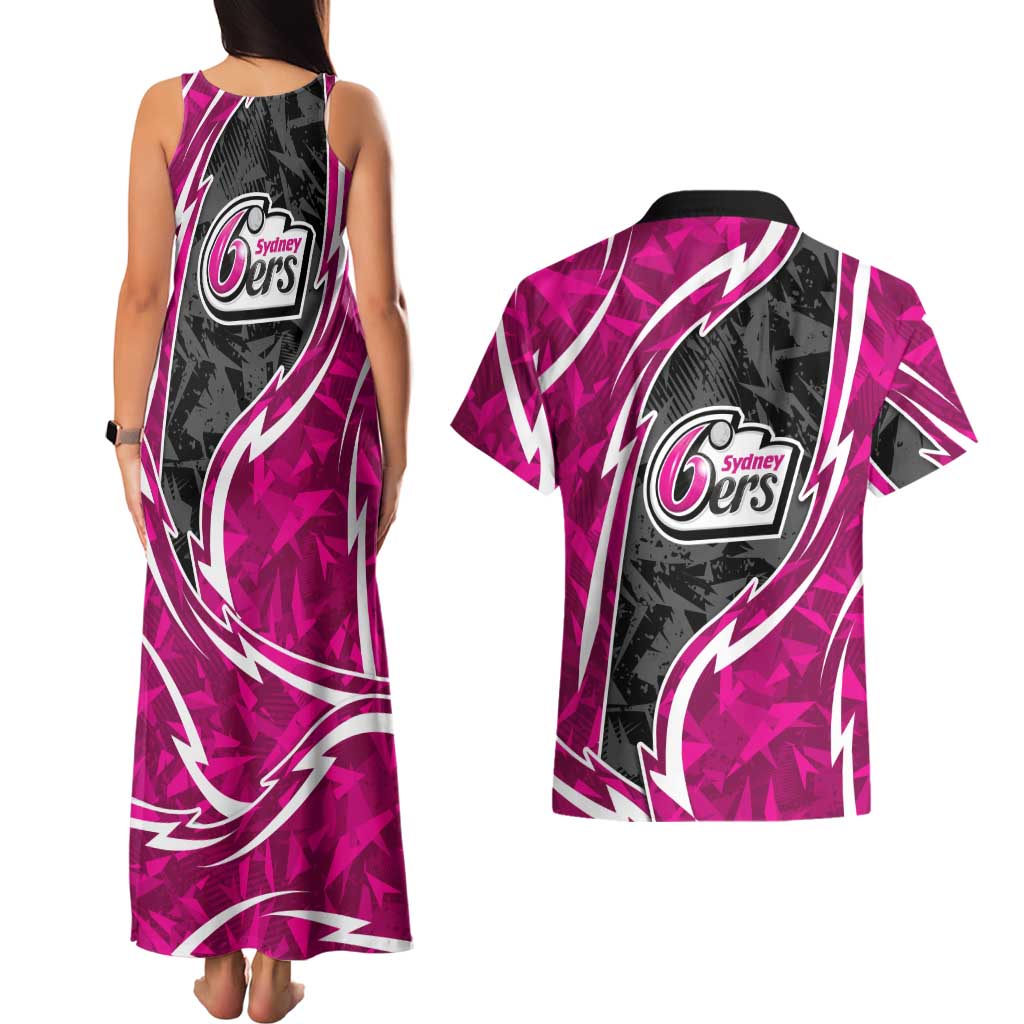 Sydney Sixers Couples Matching Tank Maxi Dress and Hawaiian Shirt Flaming Lightning Storm Geometric Sports Mascot Art