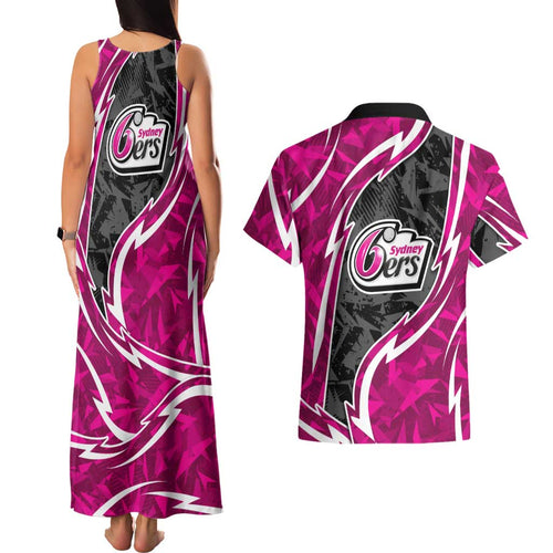 Sydney Sixers Couples Matching Tank Maxi Dress and Hawaiian Shirt Flaming Lightning Storm Geometric Sports Mascot Art