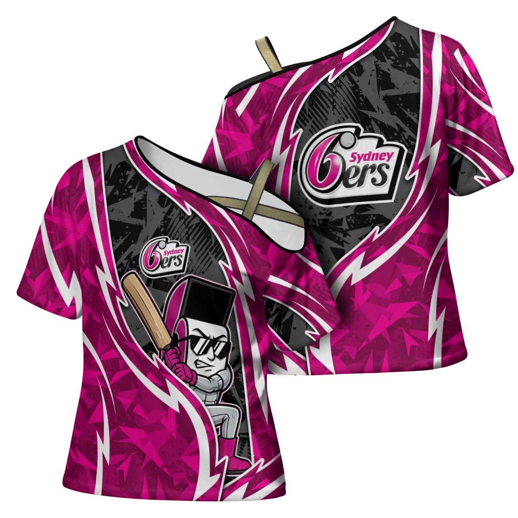 Sydney Sixers Cross Shoulder Shirt Flaming Lightning Storm Geometric Sports Mascot Art