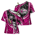 Sydney Sixers Cross Shoulder Shirt Flaming Lightning Storm Geometric Sports Mascot Art