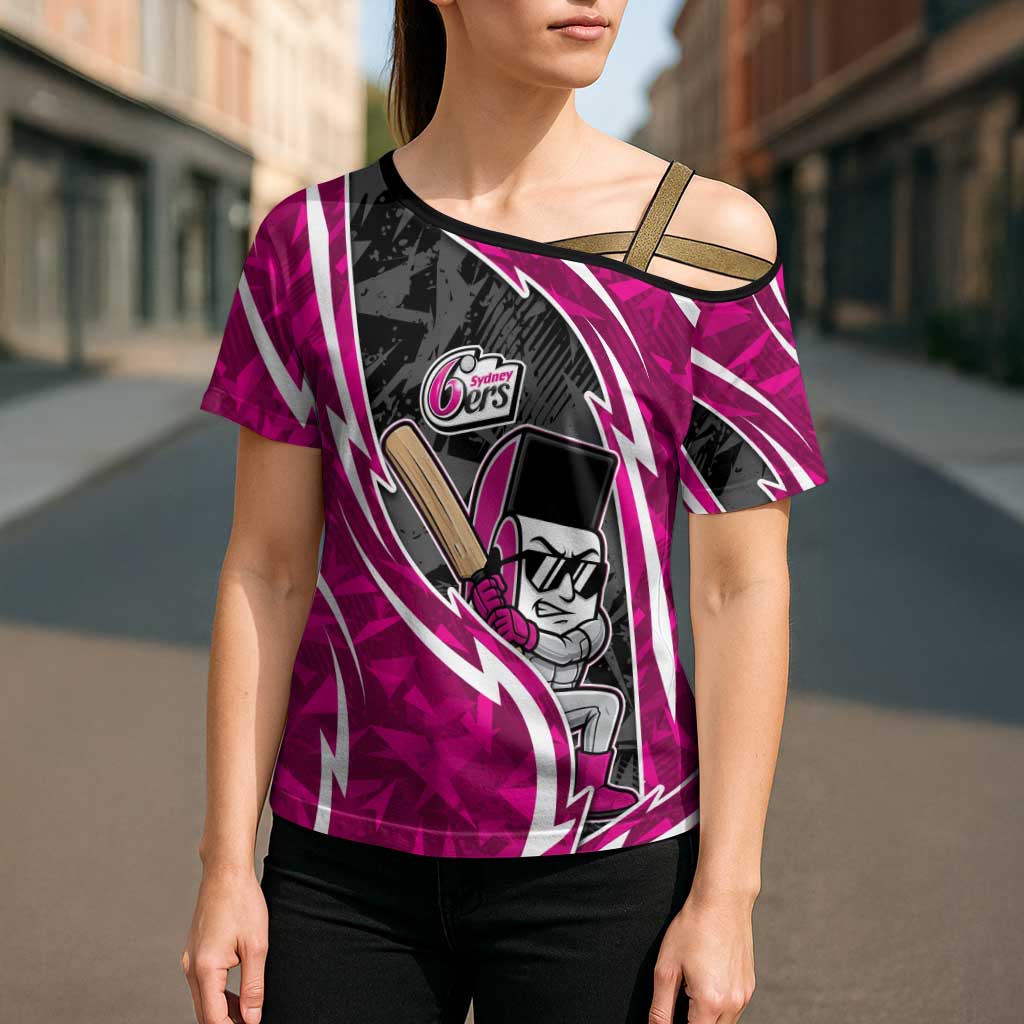 Sydney Sixers Cross Shoulder Shirt Flaming Lightning Storm Geometric Sports Mascot Art