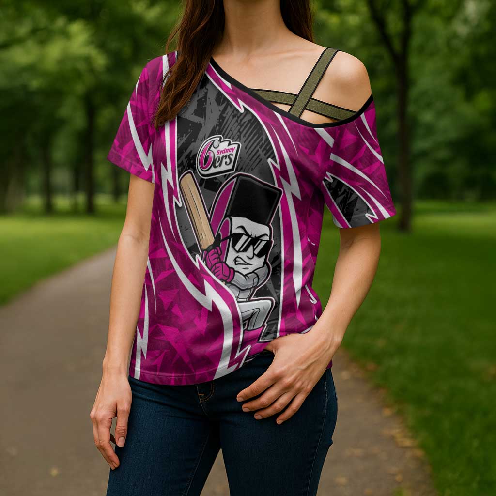 Sydney Sixers Cross Shoulder Shirt Flaming Lightning Storm Geometric Sports Mascot Art