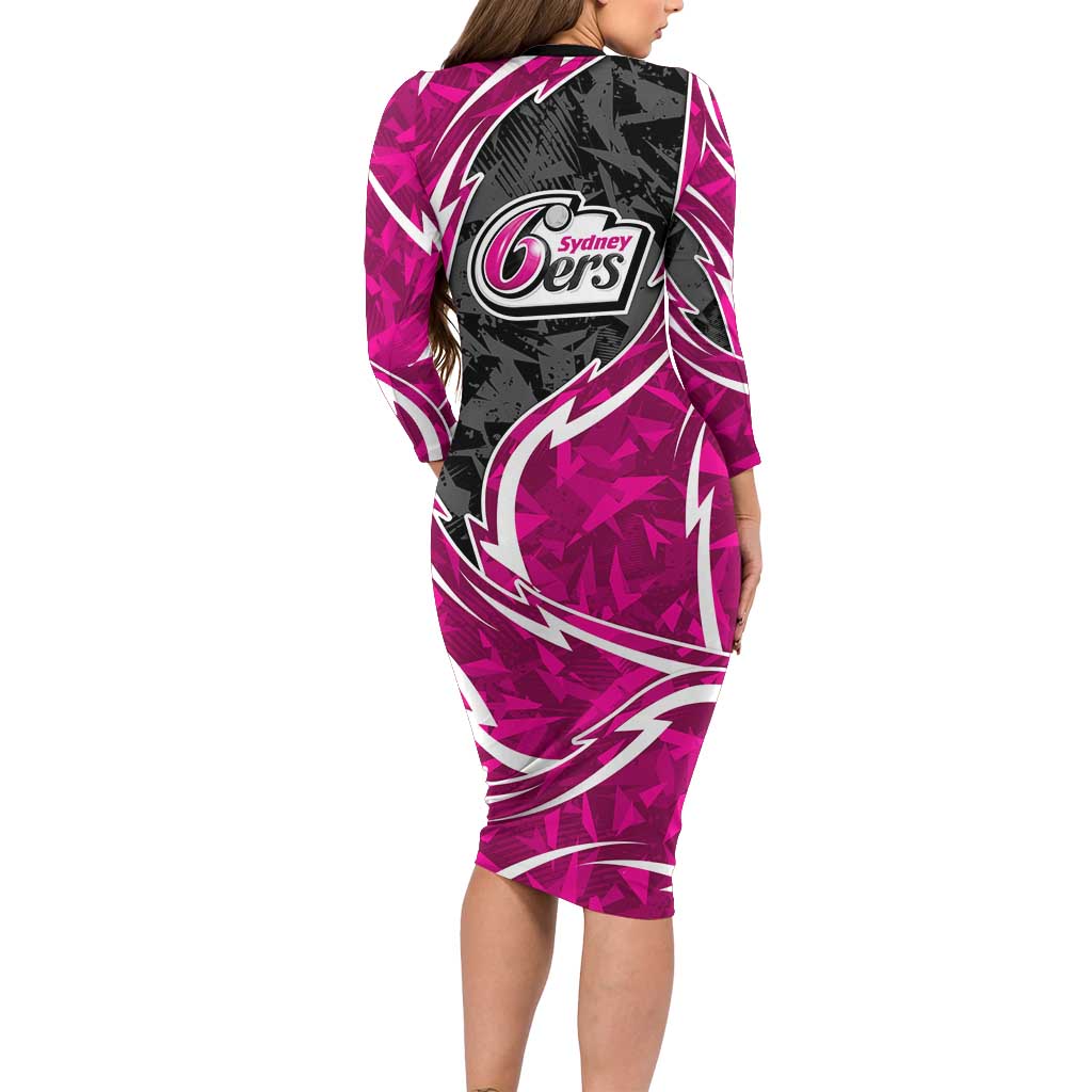 Sydney Sixers Family Matching Long Sleeve Bodycon Dress and Hawaiian Shirt Flaming Lightning Storm Geometric Sports Mascot Art