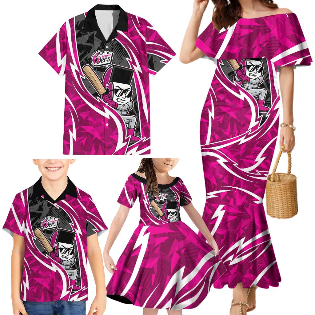 Sydney Sixers Family Matching Mermaid Dress and Hawaiian Shirt Flaming Lightning Storm Geometric Sports Mascot Art