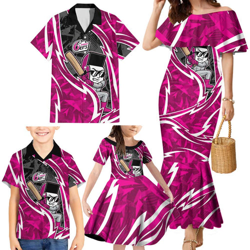 Sydney Sixers Family Matching Mermaid Dress and Hawaiian Shirt Flaming Lightning Storm Geometric Sports Mascot Art