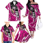 Sydney Sixers Family Matching Off The Shoulder Long Sleeve Dress and Hawaiian Shirt Flaming Lightning Storm Geometric Sports Mascot Art