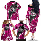 Sydney Sixers Family Matching Off The Shoulder Long Sleeve Dress and Hawaiian Shirt Flaming Lightning Storm Geometric Sports Mascot Art