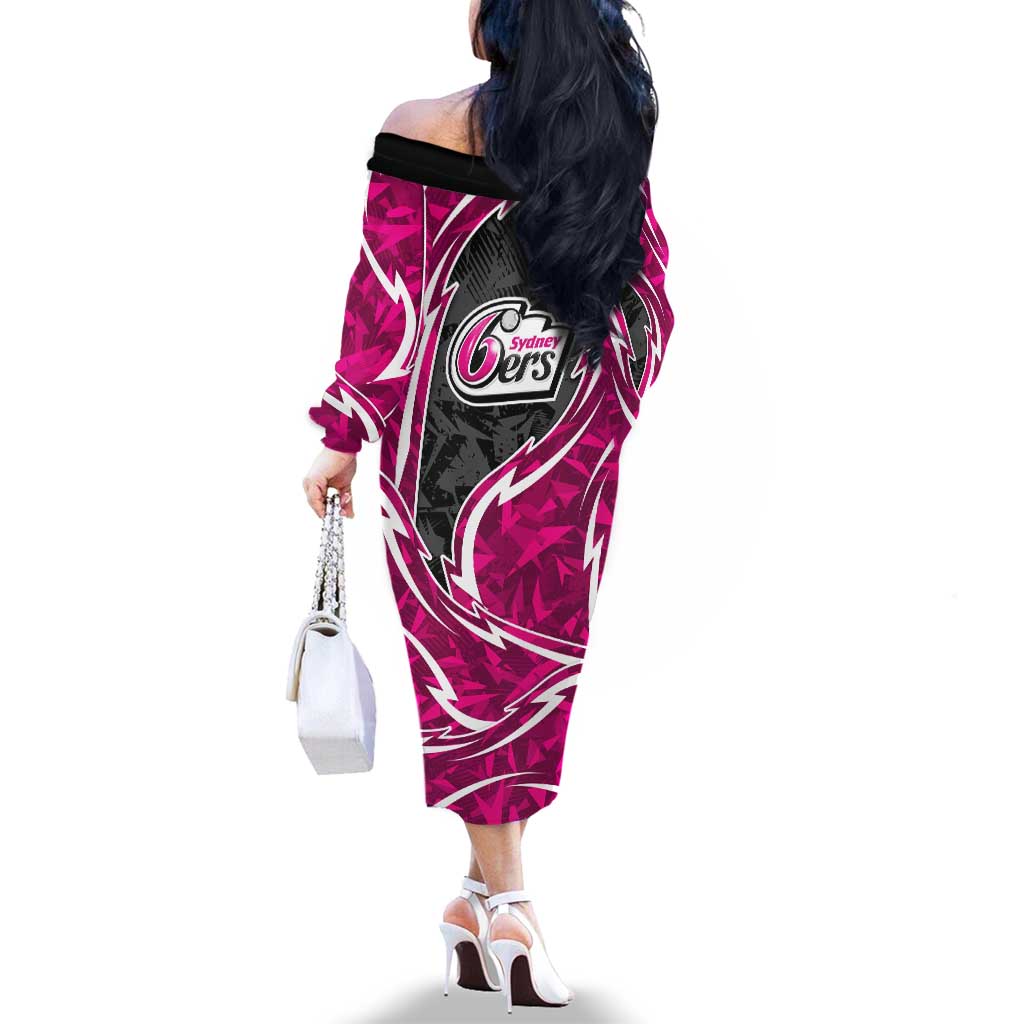 Sydney Sixers Family Matching Off The Shoulder Long Sleeve Dress and Hawaiian Shirt Flaming Lightning Storm Geometric Sports Mascot Art