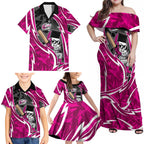 Sydney Sixers Family Matching Off Shoulder Maxi Dress and Hawaiian Shirt Flaming Lightning Storm Geometric Sports Mascot Art