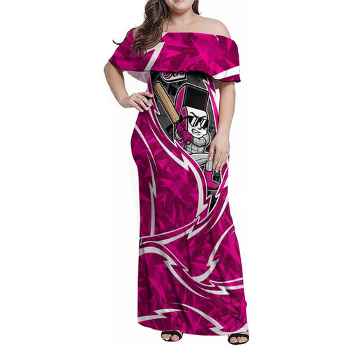Sydney Sixers Family Matching Off Shoulder Maxi Dress and Hawaiian Shirt Flaming Lightning Storm Geometric Sports Mascot Art