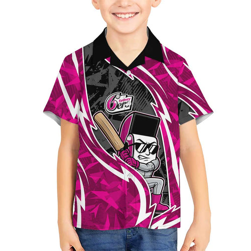 Sydney Sixers Family Matching Off Shoulder Maxi Dress and Hawaiian Shirt Flaming Lightning Storm Geometric Sports Mascot Art