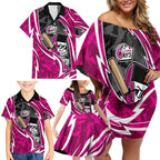 Sydney Sixers Family Matching Off Shoulder Short Dress and Hawaiian Shirt Flaming Lightning Storm Geometric Sports Mascot Art