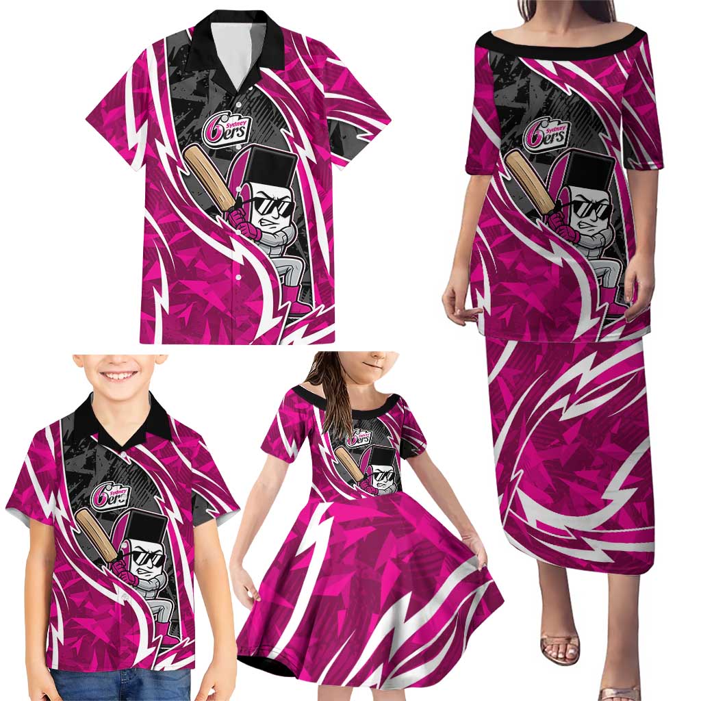 Sydney Sixers Family Matching Puletasi and Hawaiian Shirt Flaming Lightning Storm Geometric Sports Mascot Art