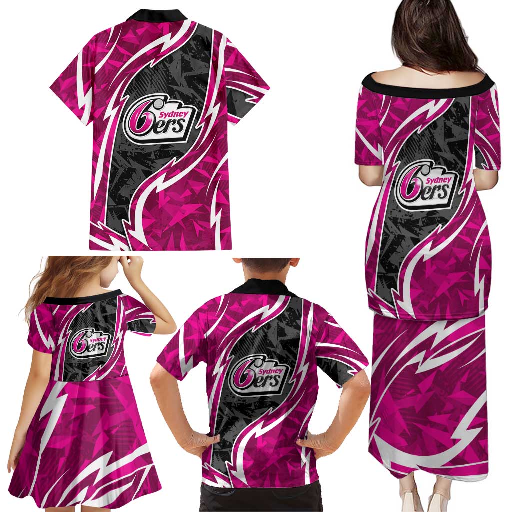 Sydney Sixers Family Matching Puletasi and Hawaiian Shirt Flaming Lightning Storm Geometric Sports Mascot Art