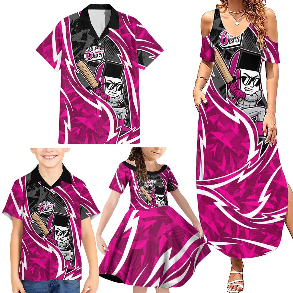 Sydney Sixers Family Matching Summer Maxi Dress and Hawaiian Shirt Flaming Lightning Storm Geometric Sports Mascot Art