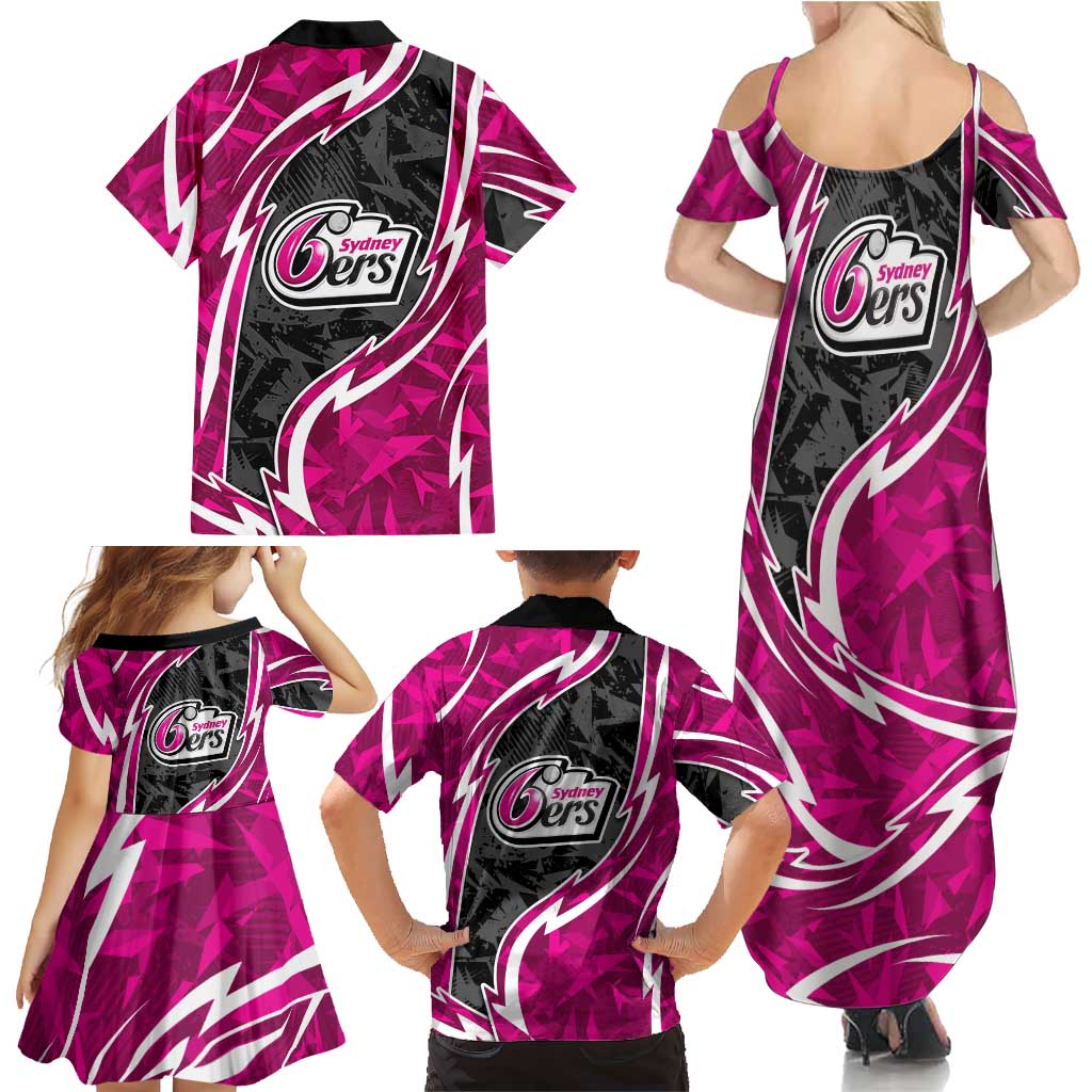 Sydney Sixers Family Matching Summer Maxi Dress and Hawaiian Shirt Flaming Lightning Storm Geometric Sports Mascot Art