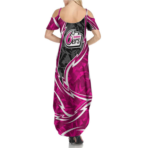 Sydney Sixers Family Matching Summer Maxi Dress and Hawaiian Shirt Flaming Lightning Storm Geometric Sports Mascot Art